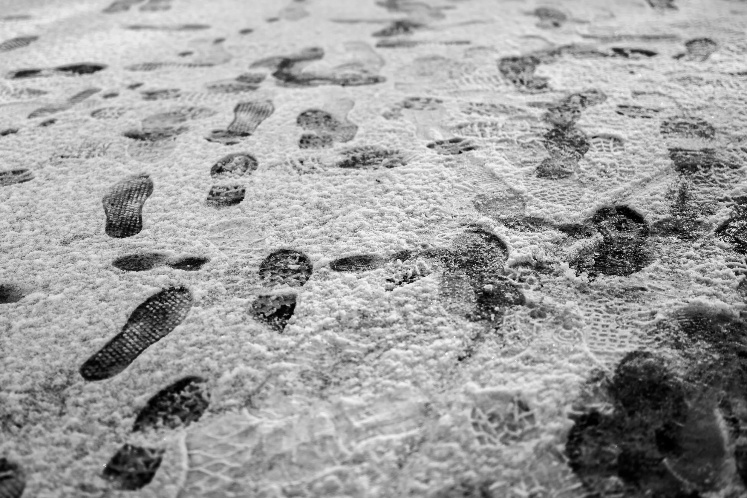 Footprints in the snow.
