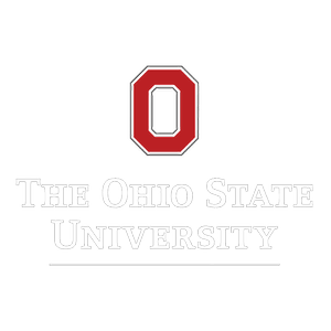 Ohio State University logo featuring a large red 'O' with a black and white outline, and the text 'The Ohio State University' underneath.