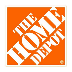 The orange square logo of The Home Depot with white text.