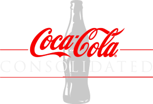 Coca-Cola logo with a silhouette of a Coca-Cola bottle and the words 'Coca-Cola Consolidated'.