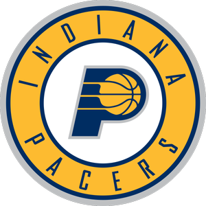 Indiana Pacers logo featuring a basketball with the letter 'P' and a yellow, blue, and white color scheme.