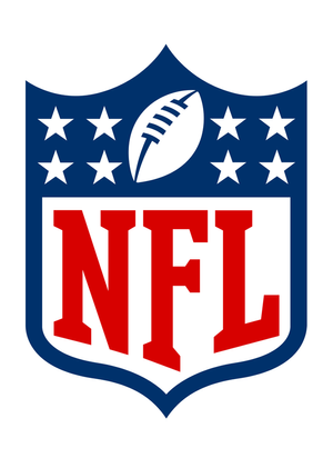 NFL logo featuring a shield with a football, stars, and bold red text.