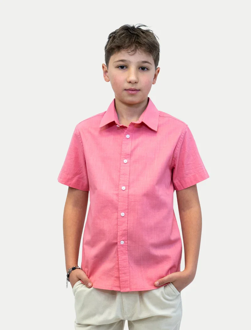 Camisa_cotton_slub_manga_corta_rosa_frente.webp