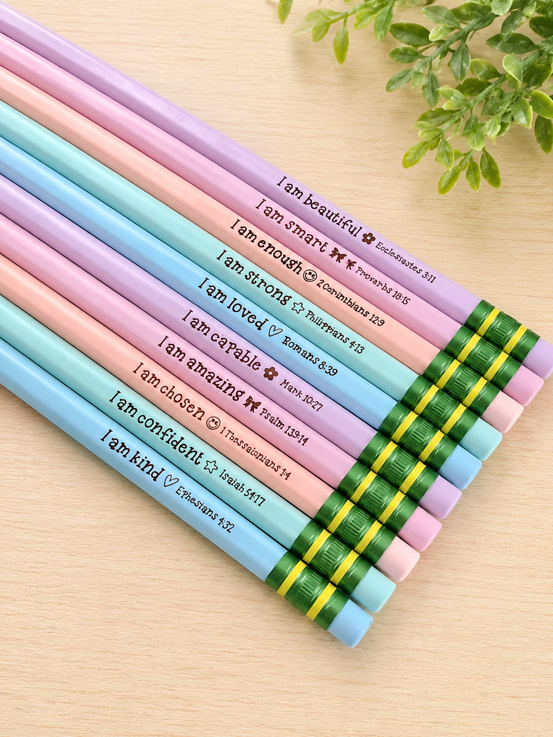 "What the Bible Says I Am" Engraved Pastel Pencil Set (10-Count)