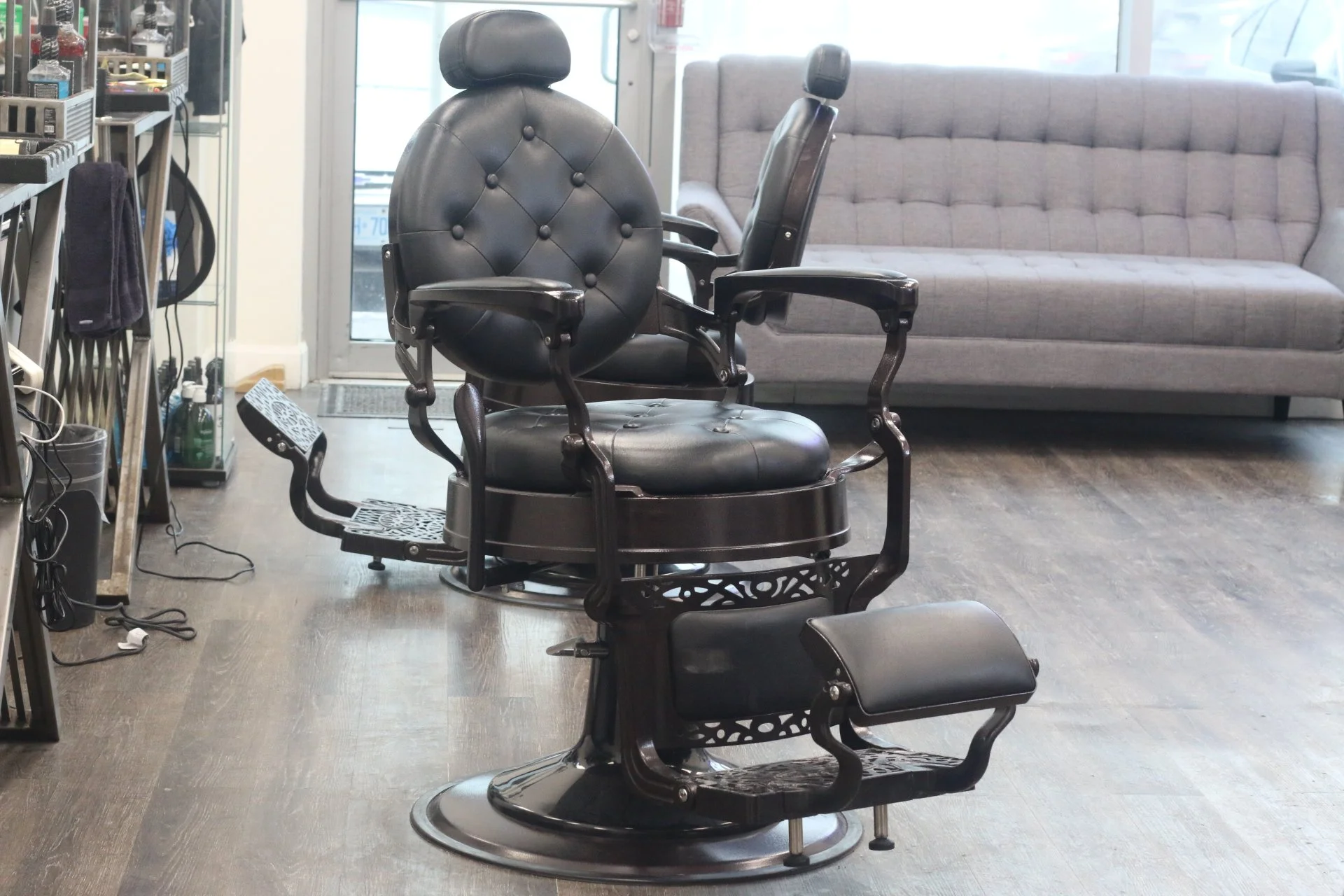Premium barber chair and grooming setup at Finest Touch.