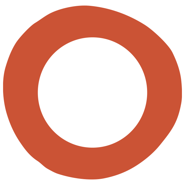 A large red letter O with a black center.