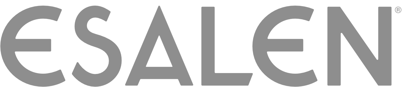 Close-up of large gray text spelling "ESALEN" on a white background.