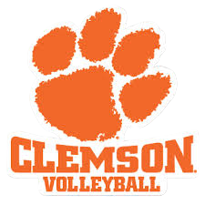 Clemson Volleyball logo featuring an orange paw print with the words 'Clemson Volleyball' beneath it.