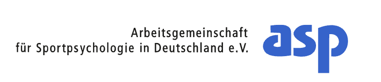 Logo of Arbeitsgemeinschaft für Sportpsychologie in Deutschland e.V. (asp), featuring black and blue text.