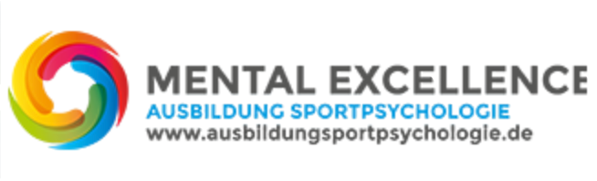 Logo for Mental Excellence, with a colorful circular design and text indicating training in sports psychology.