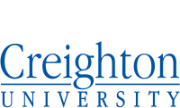 Logo of Creighton University in blue text with 'Creighton' in large font and 'UNIVERSITY' below it in smaller font.