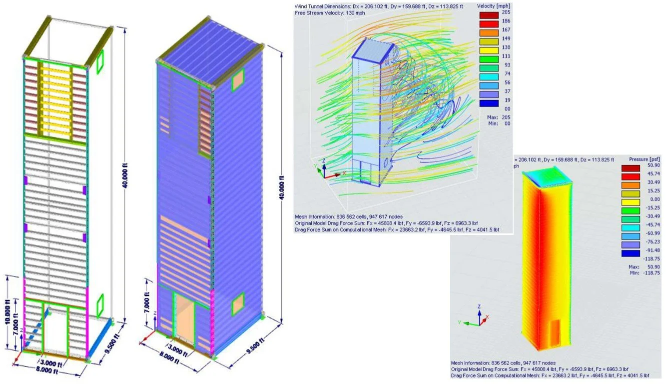 40ft Stand Alone Container Tower Wind Load and Stress Analysis
