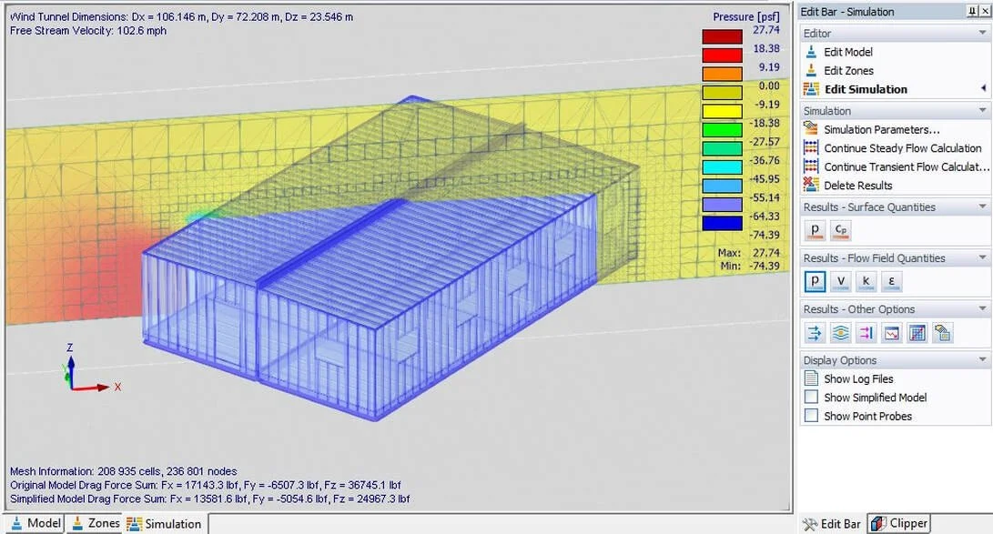 Surface pressure mapping of modular building envelope, supporting accurate load application for structural analysis and design validation.