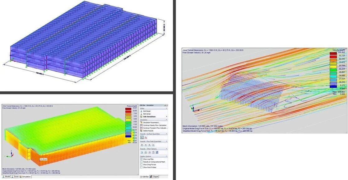 Wind Load Simulation of Self-Storage Building made of four hundreds 40ft HC container units.