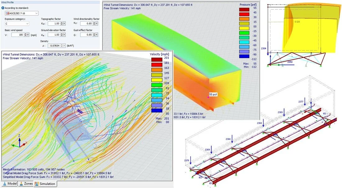 Transport frame analysis highlighting stress patterns and load transfer during trailer-supported delivery conditions.