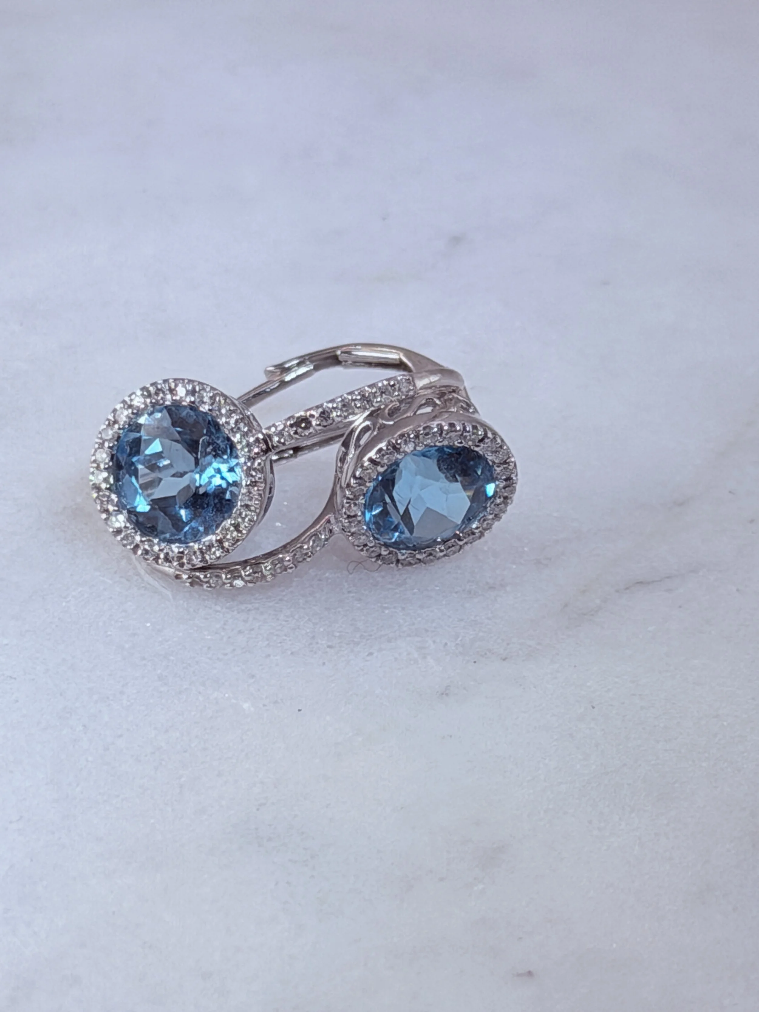 earring London Blue 14kTopaz 2.50 CT 42 + 14 Single Natural Diamonds $980 #731 2.JPG