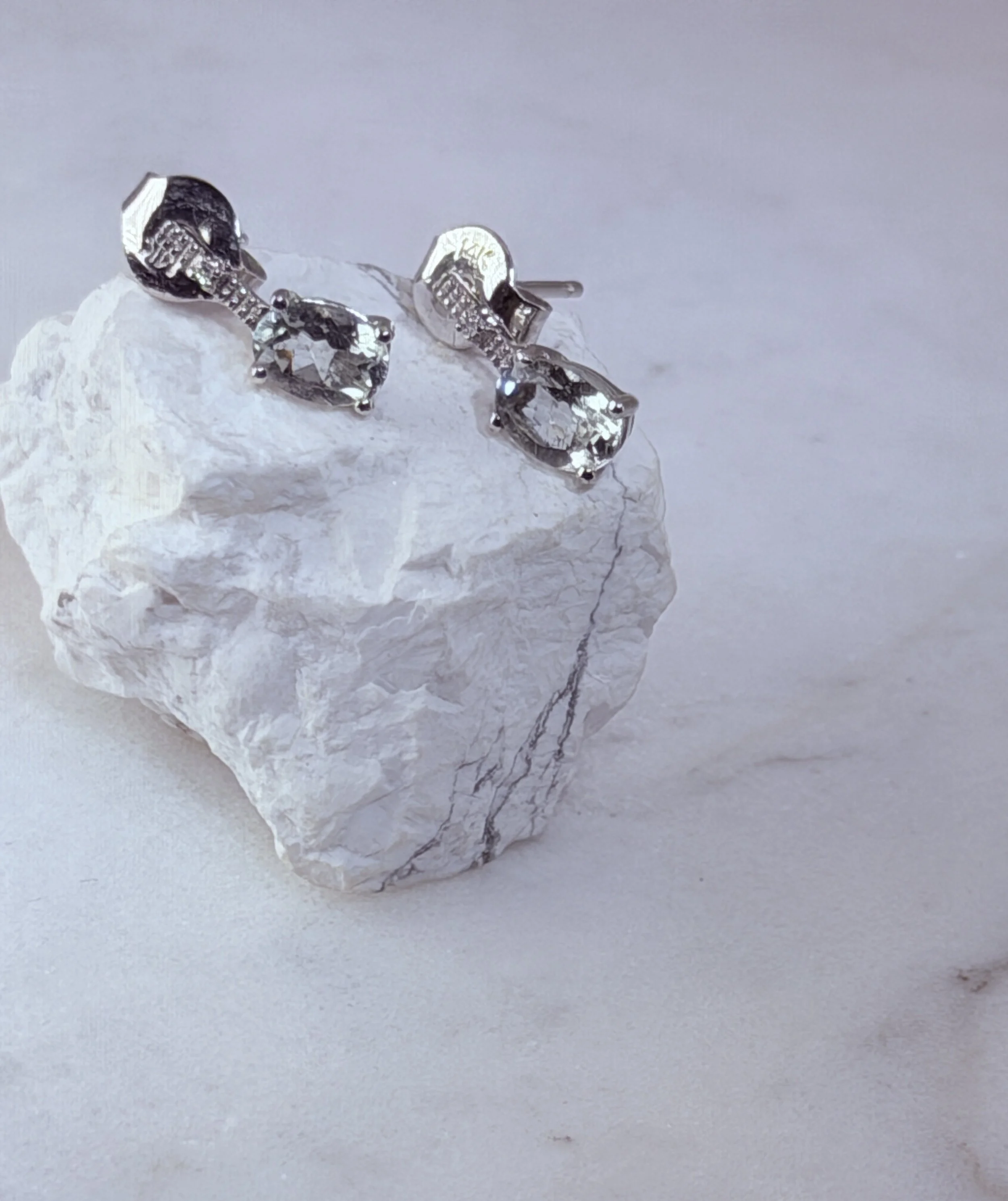 Earring Green Amethyss 2 round natural diamond 14k $580 #732.JPG