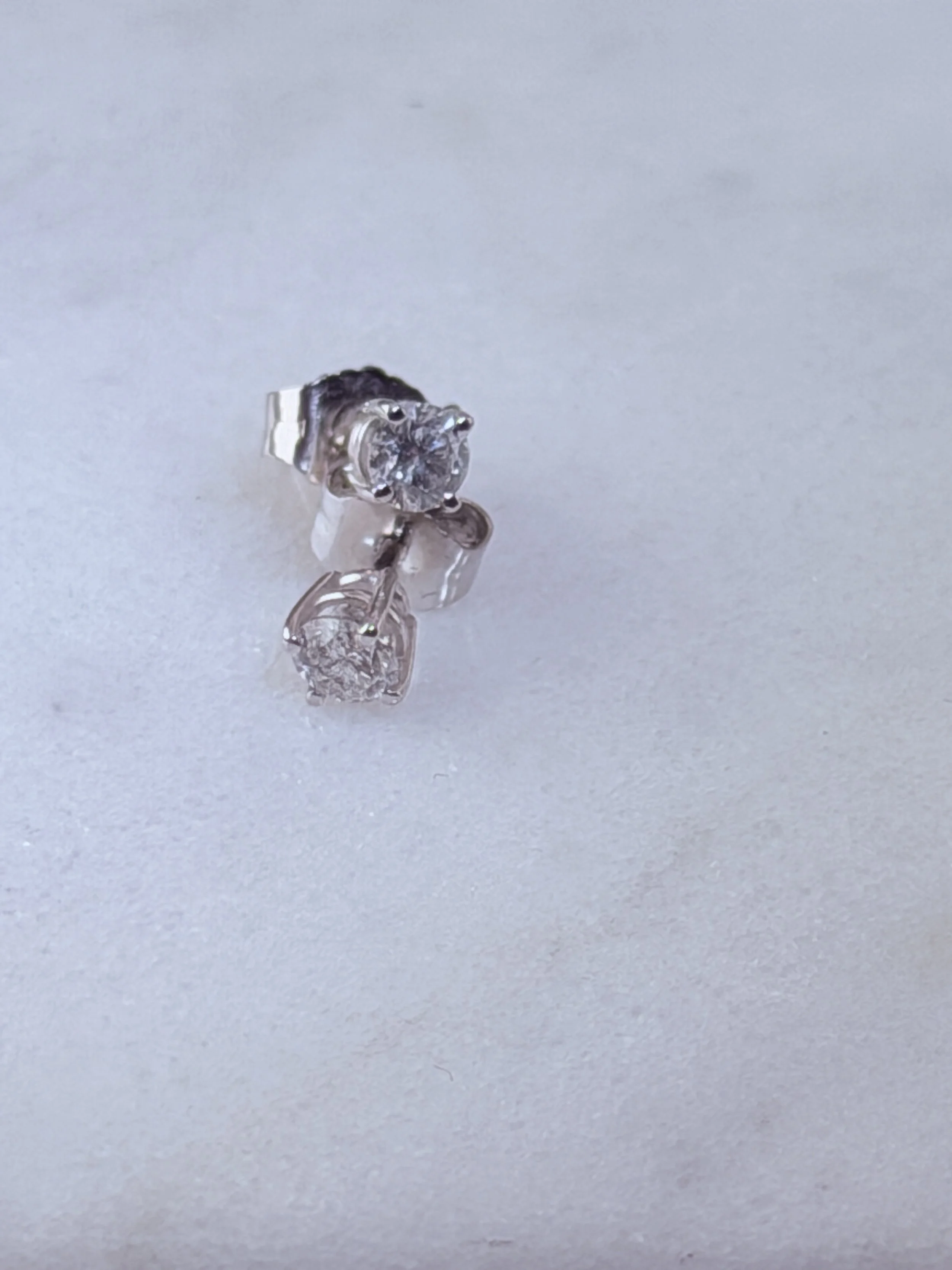 Earring Studs  diamond solitaire 14 K   .30 Natural diamonds 2.JPG