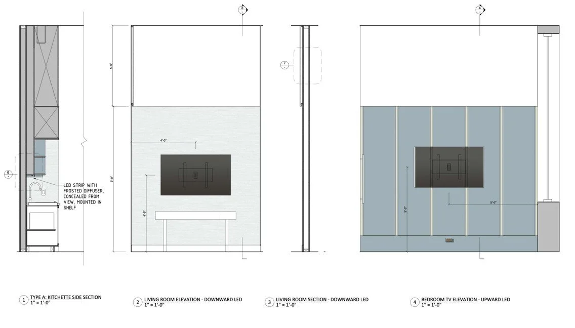 Sectional elevation drawing of custom wall