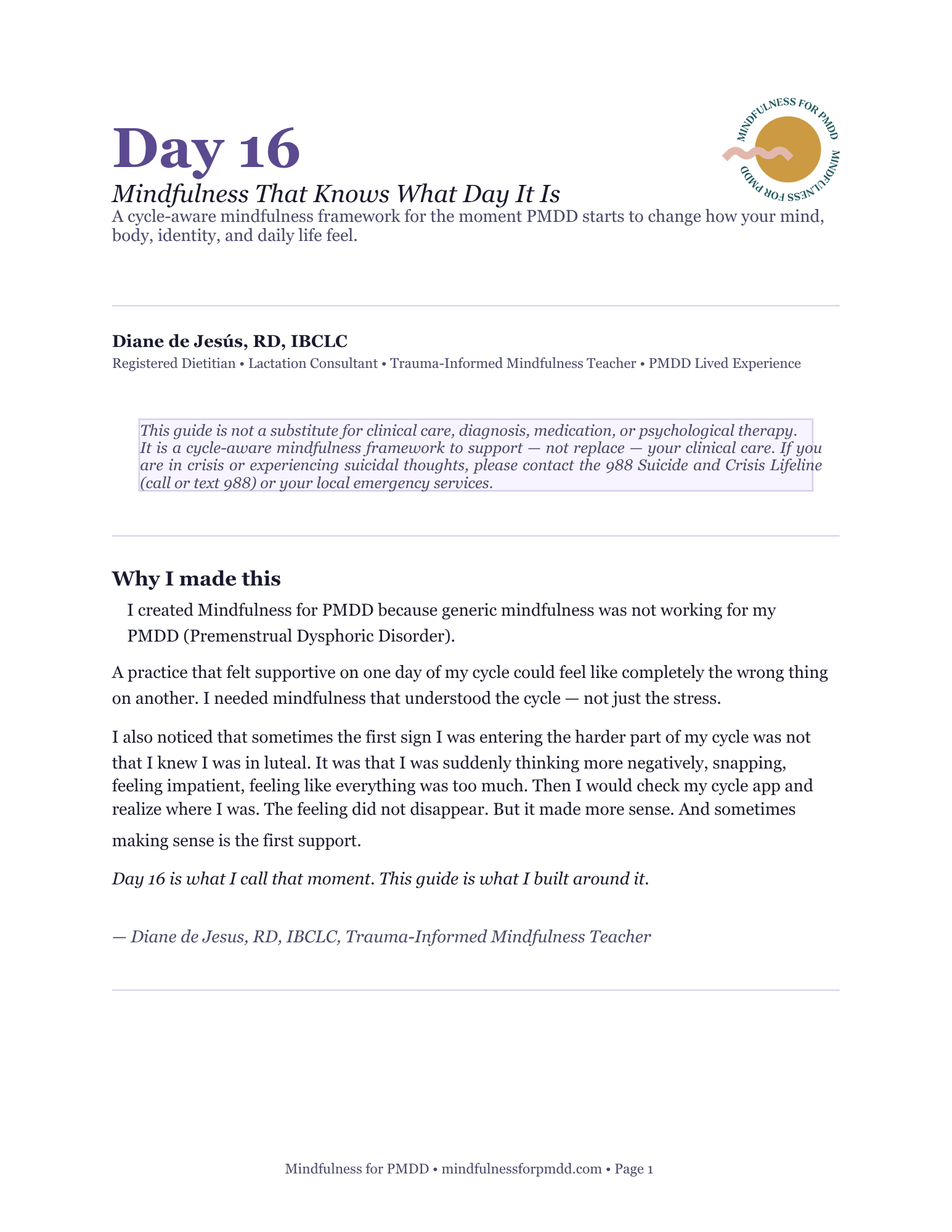Day 16 guide for cycle-aware mindfulness and PMDD support.