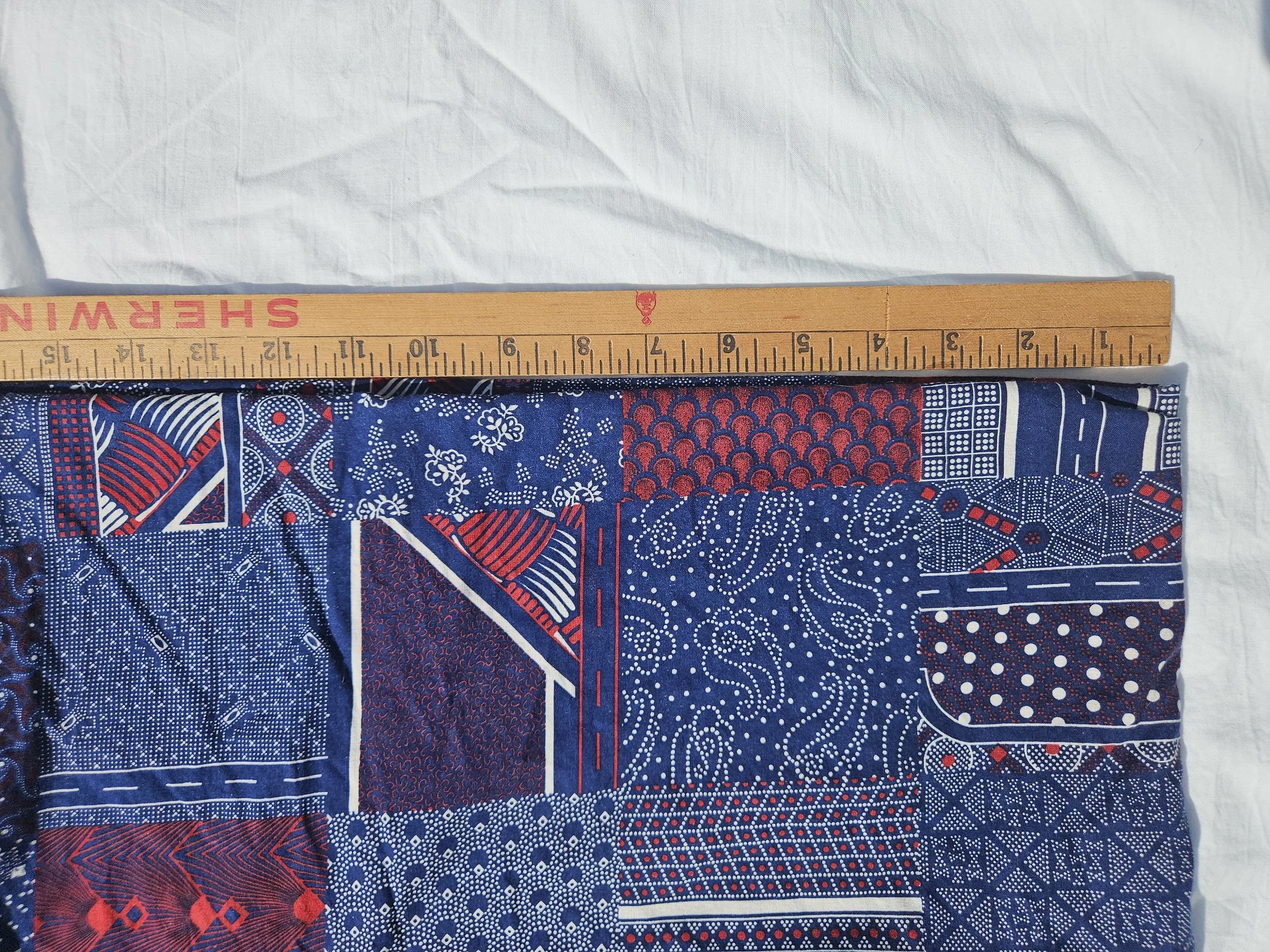Navy & Red Patchwork Cotton Fabric by the Yard