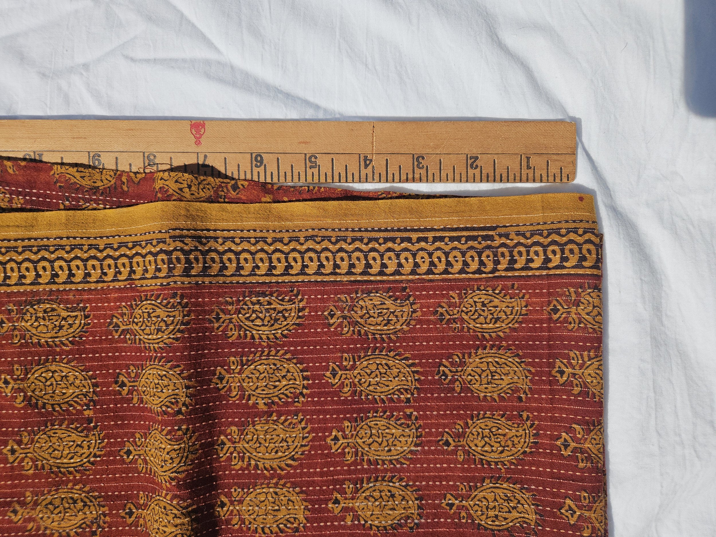 Maroon & Gold Woven Block Print Cotton Fabric Whole Piece