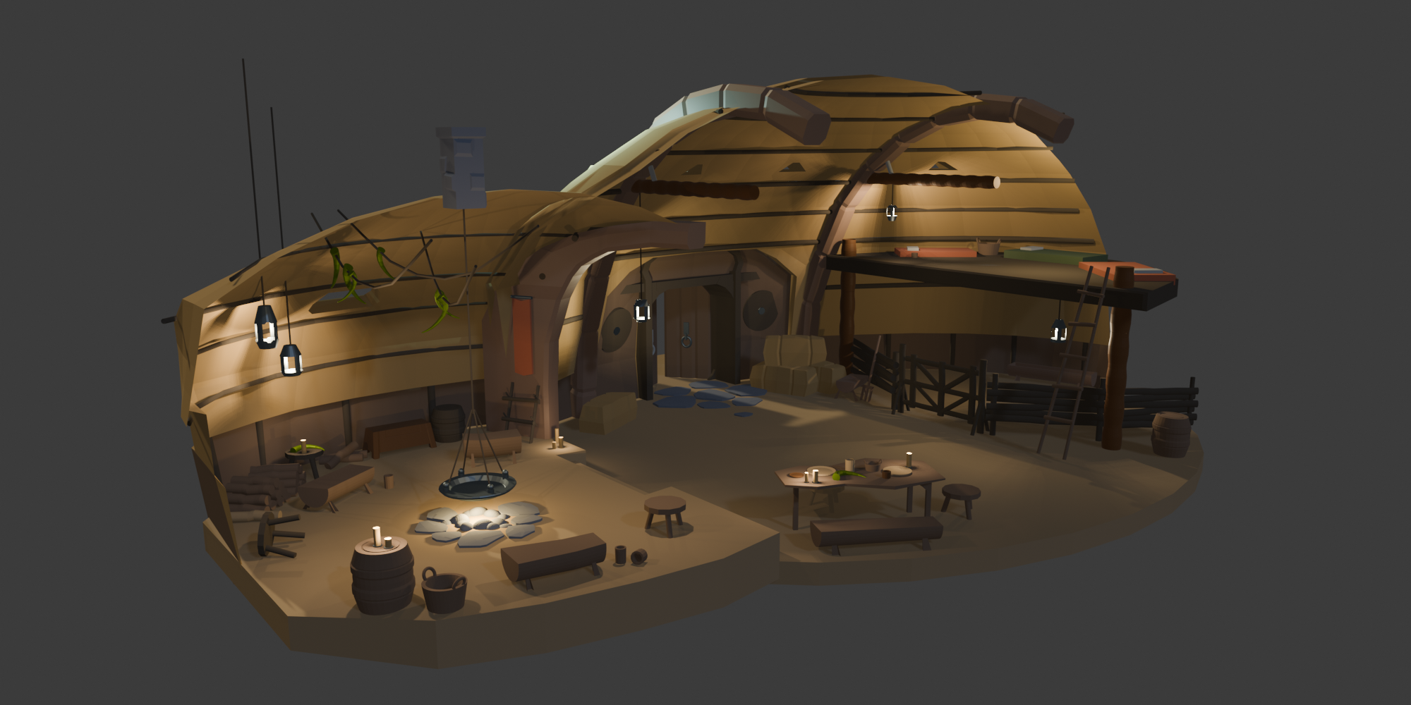 Skalbagge Longhouse Interior 3D Blockout with Basic Textures