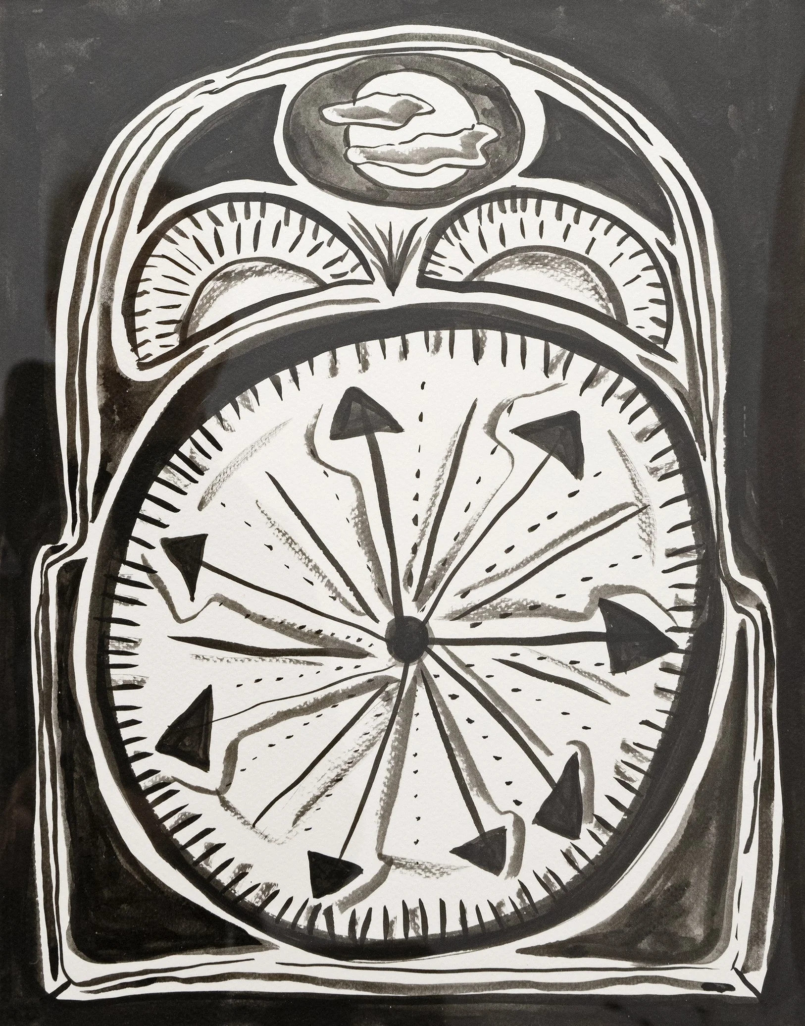 Granddaughter Clock , 2021 
Ink on paper 
11 x 14 inches
Photo courtesy North Orange.
