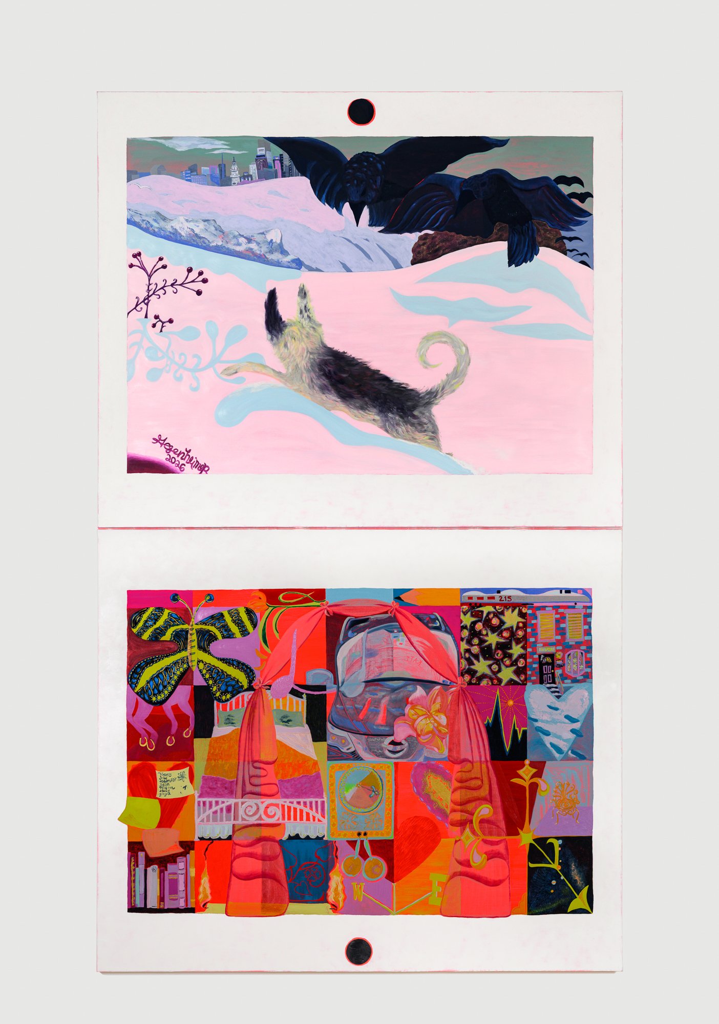 Mars at Belmont Plateau, After Homer's Fox Hunt (Wall Calendar), 2026
Acrylic and oil on canvas
Overall dimensions: 118 inches x 70 ¾ inches
(Two panels, each 59 x 70 ¾ inches)
Photo courtesy Constance Mensh.