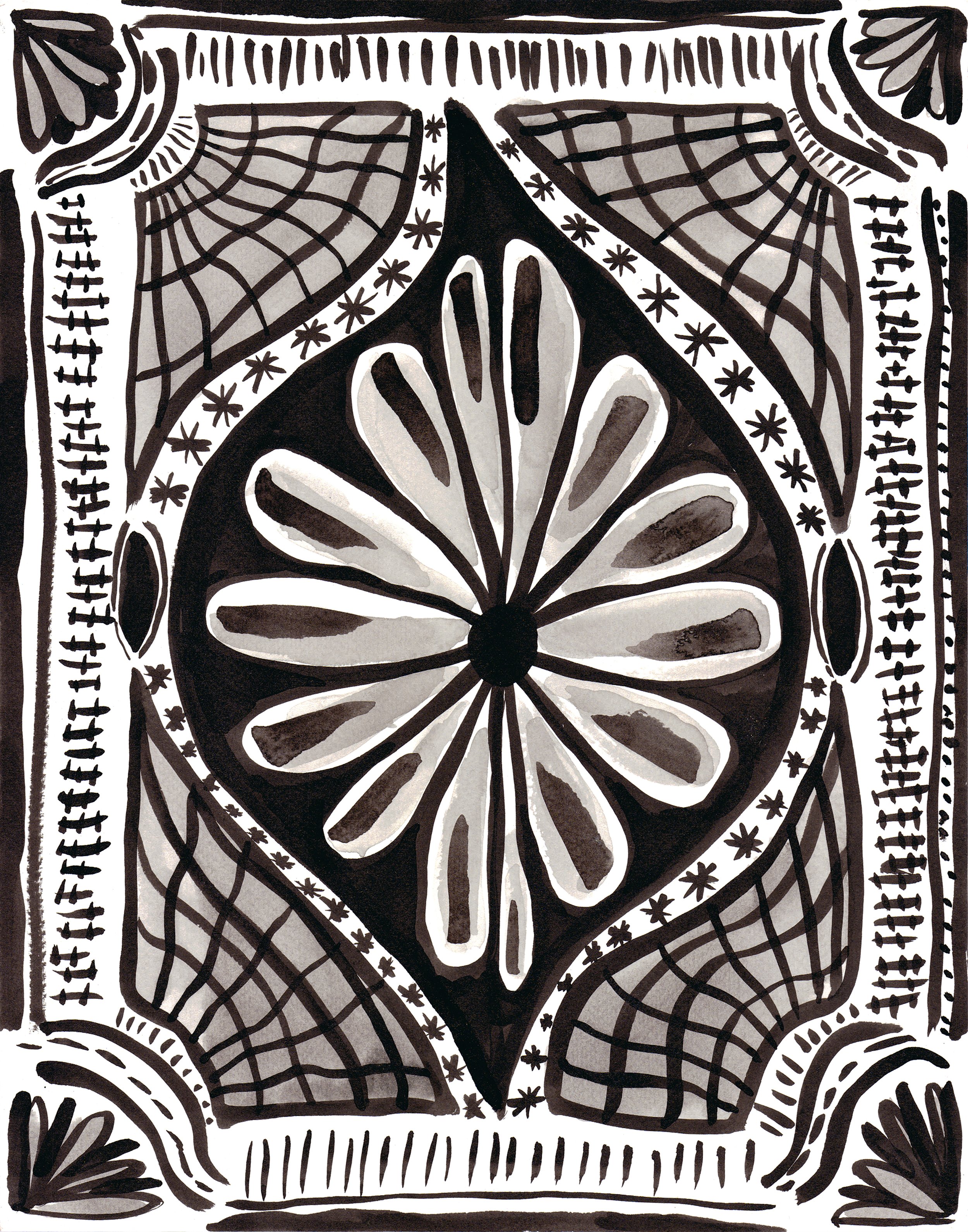 Medallion, 2021 
Ink on paper 
11 x 14 inches
Photo courtesy North Orange