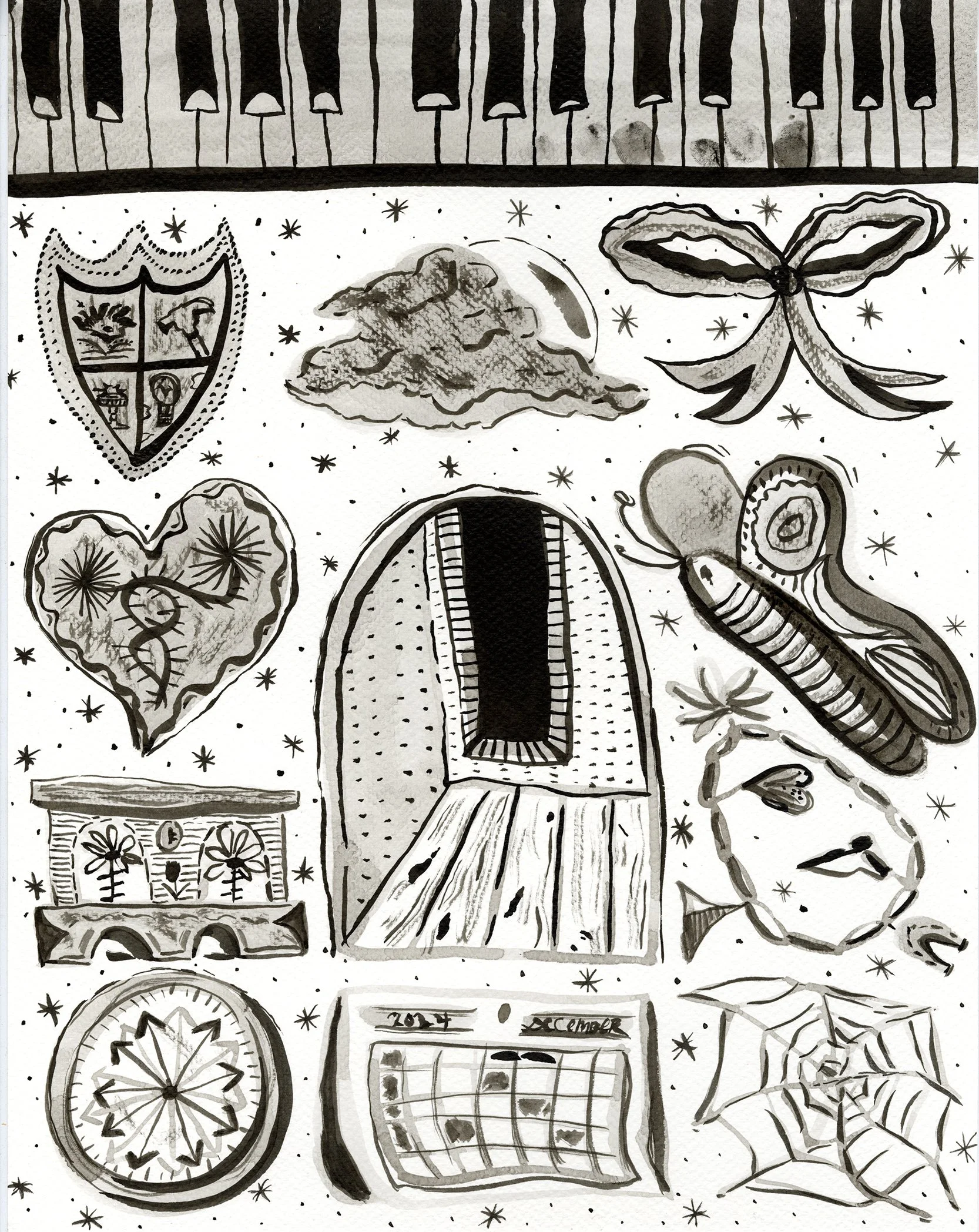 Index, 2024 
Ink on Fabriano paper 
14 x 11 inches
Photo courtesy the artist.