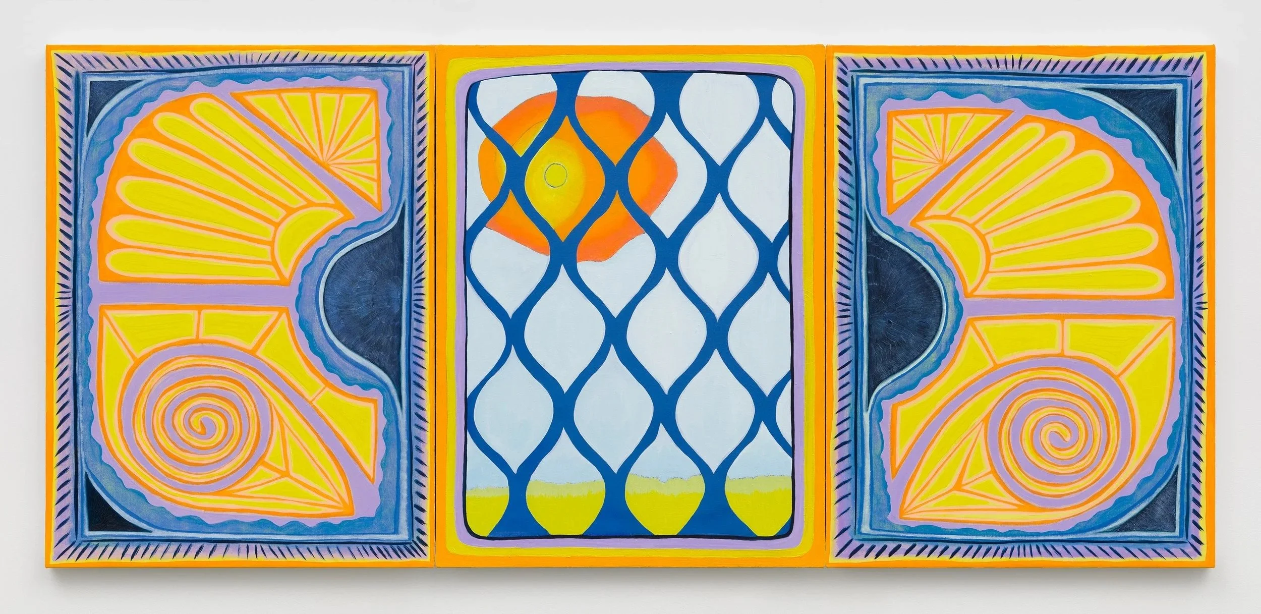 Looking Out A Window, 2024 
Oil on linen 
Each panel, 24 x 18 inches, Overall dimensions, 24 x 54 inches 
Photo courtesy Charles Benton.