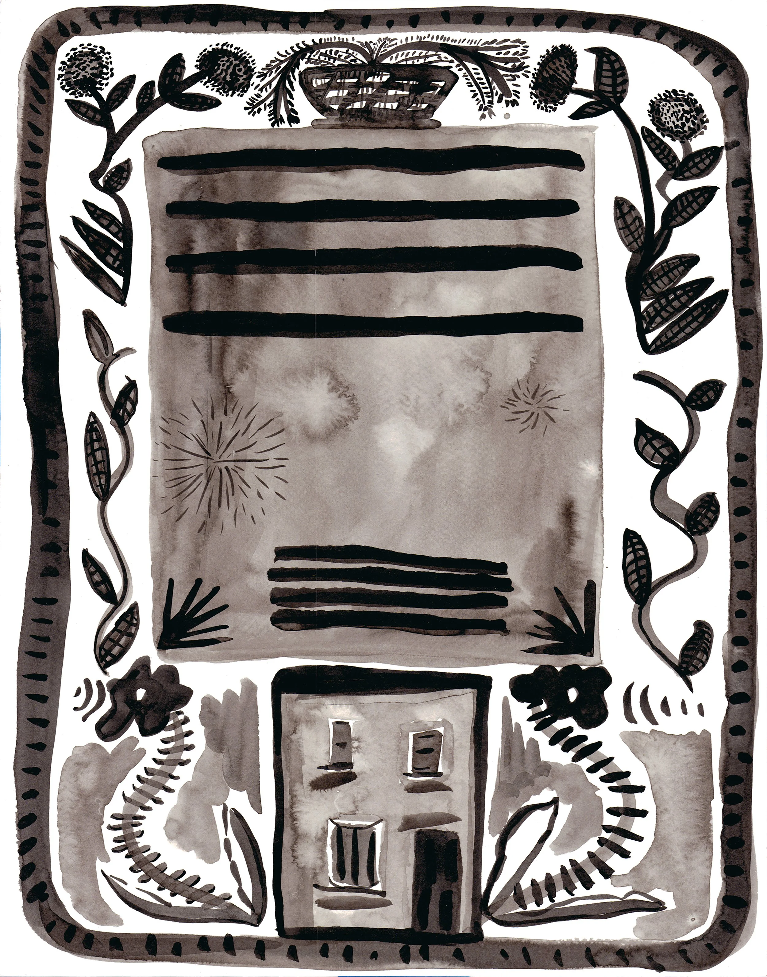 Deed, 2021 
Ink on paper 
11 x 14 inches 
Photo courtesy North Orange