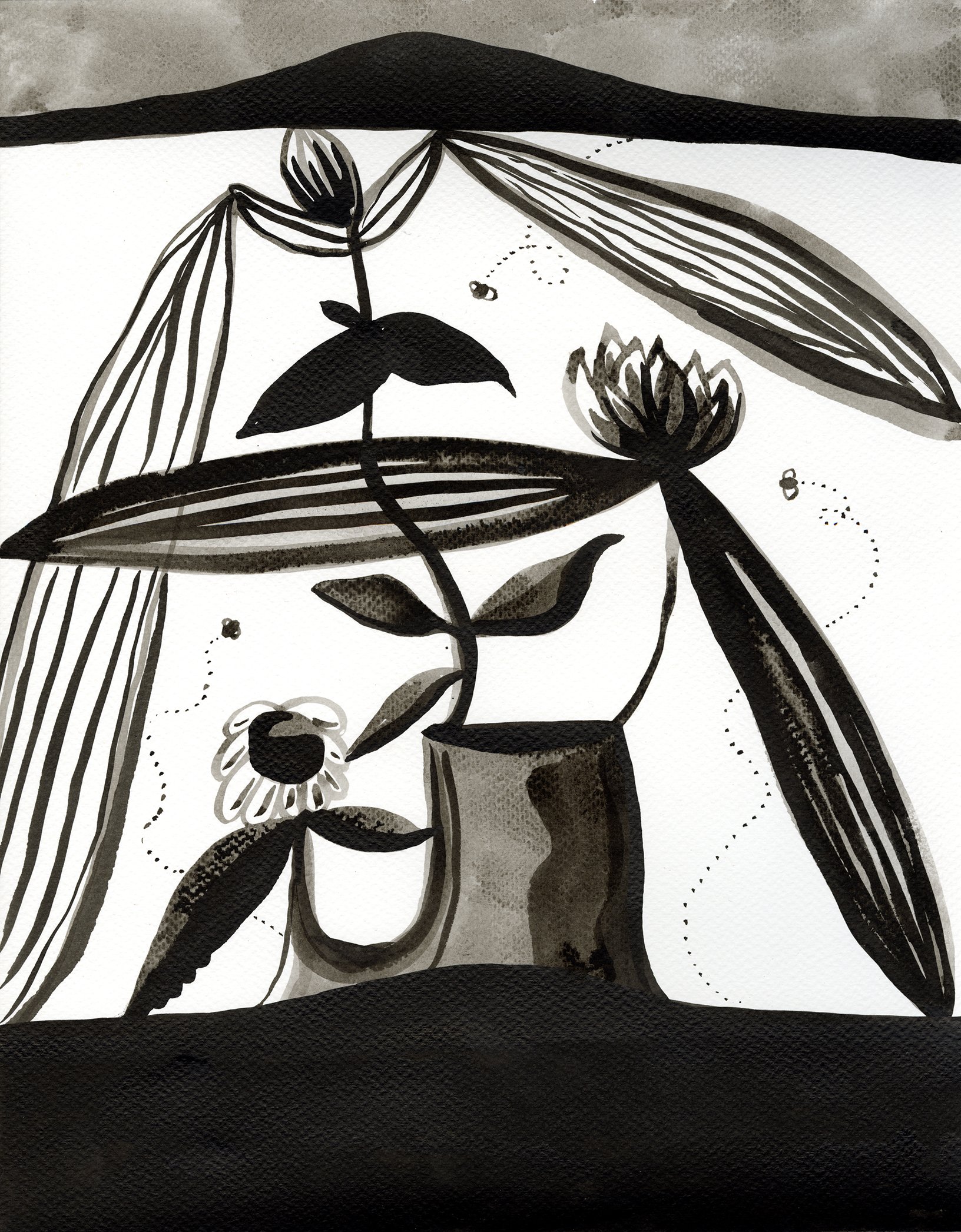 Gravity Hill, 2024 
Ink on Fabriano paper 
14 x 11 inches
Photo courtesy the artist.