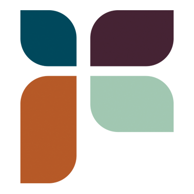 Fortify's Icon, A minimalist, abstract digital artwork with four colored sections: dark teal top left, dark purple top right, burnt orange bottom left, and light mint green bottom right.
