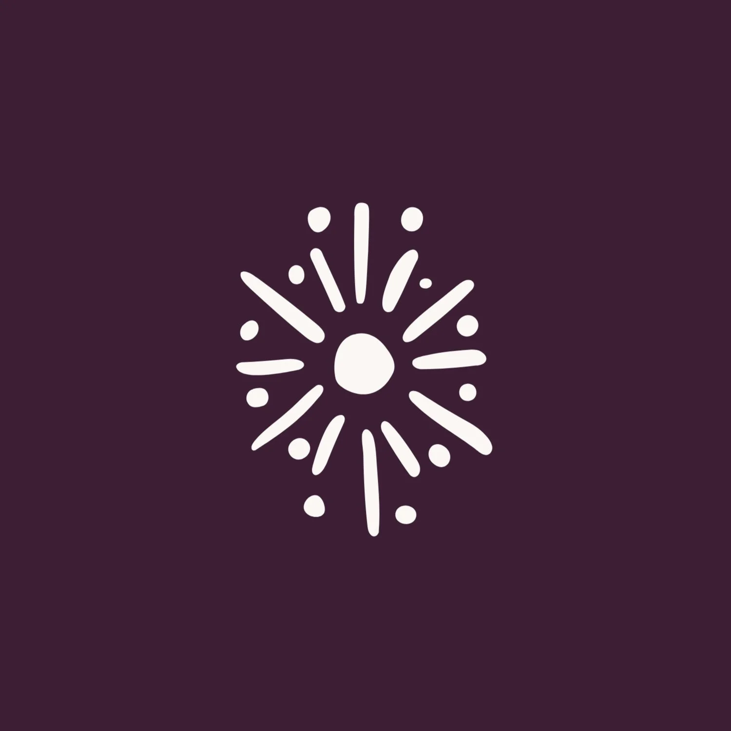 Cream hand-drawn sun icon on a dark plum background, a decorative header marking a contemplative offering
