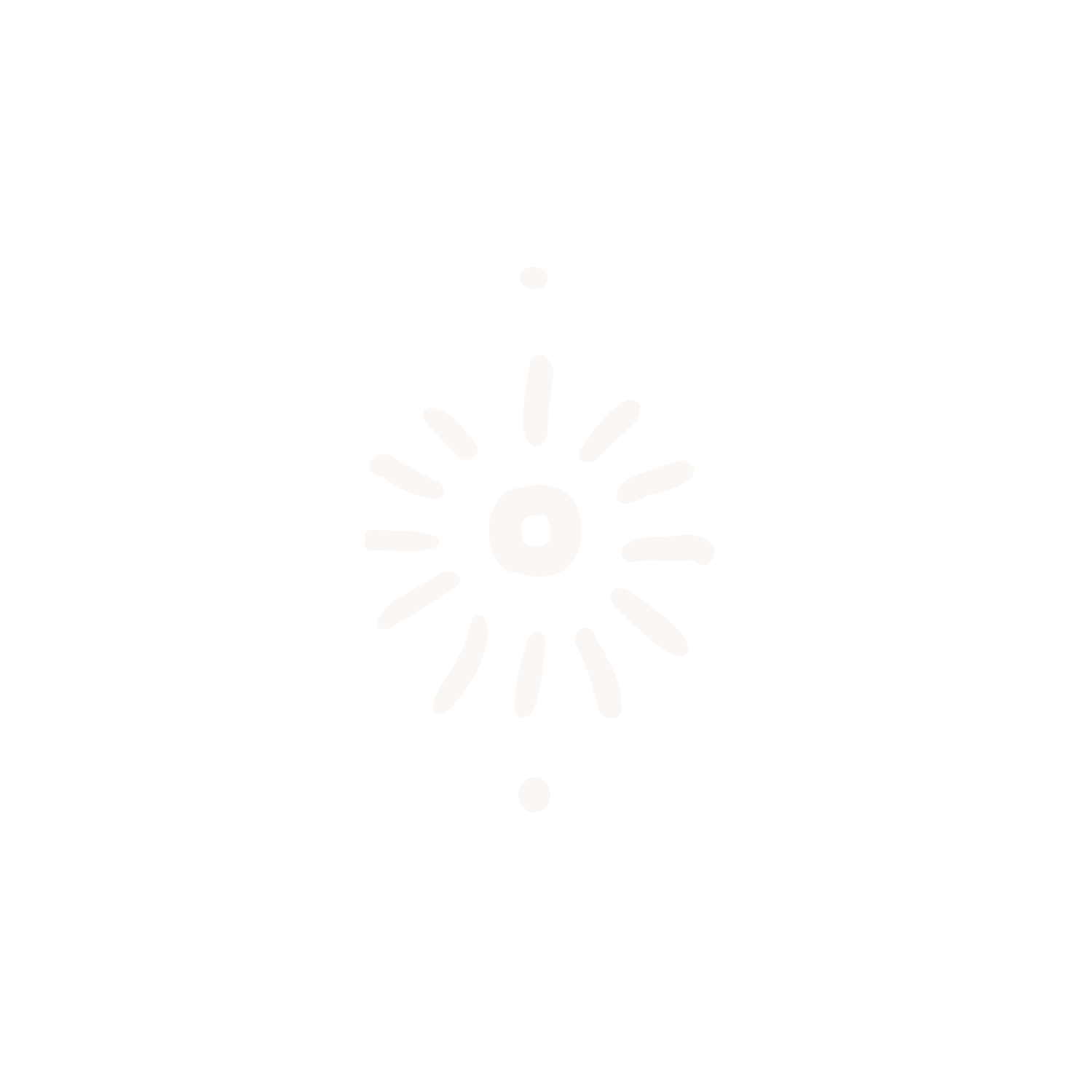 Hand-drawn cream sun icon with radiating rays — a decorative element representing inner light and awakening