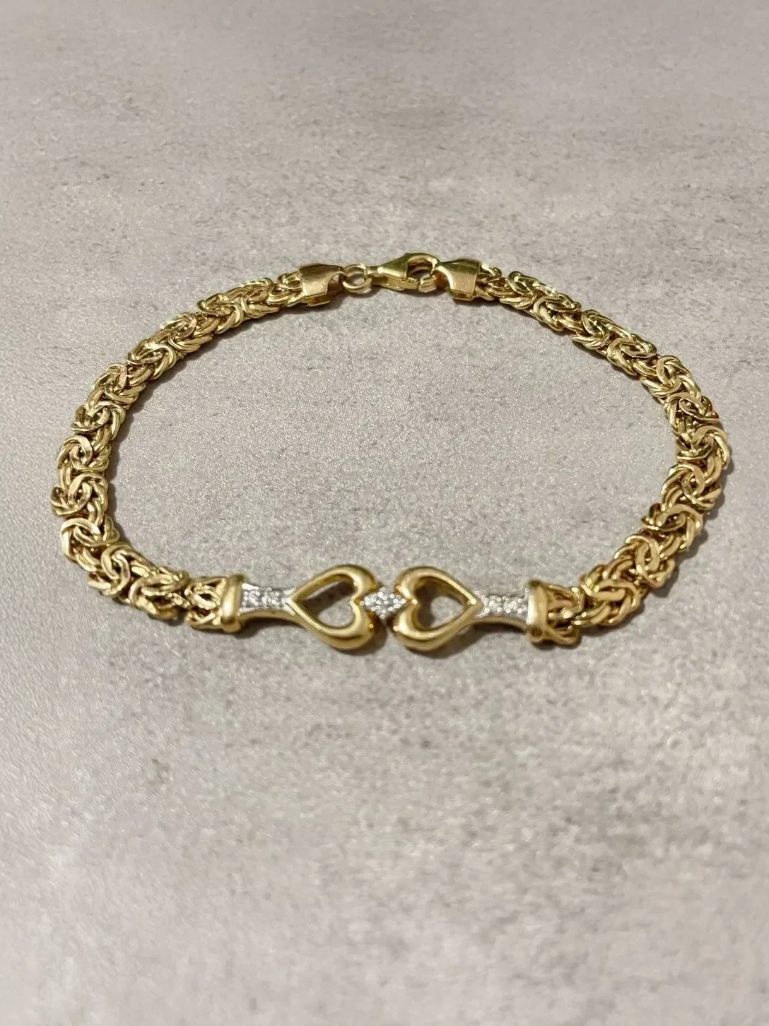 Atasay Kuyumculuk 14K Yellow Gold and Diamonds 8" Byzantine Bracelet 7.58 gms