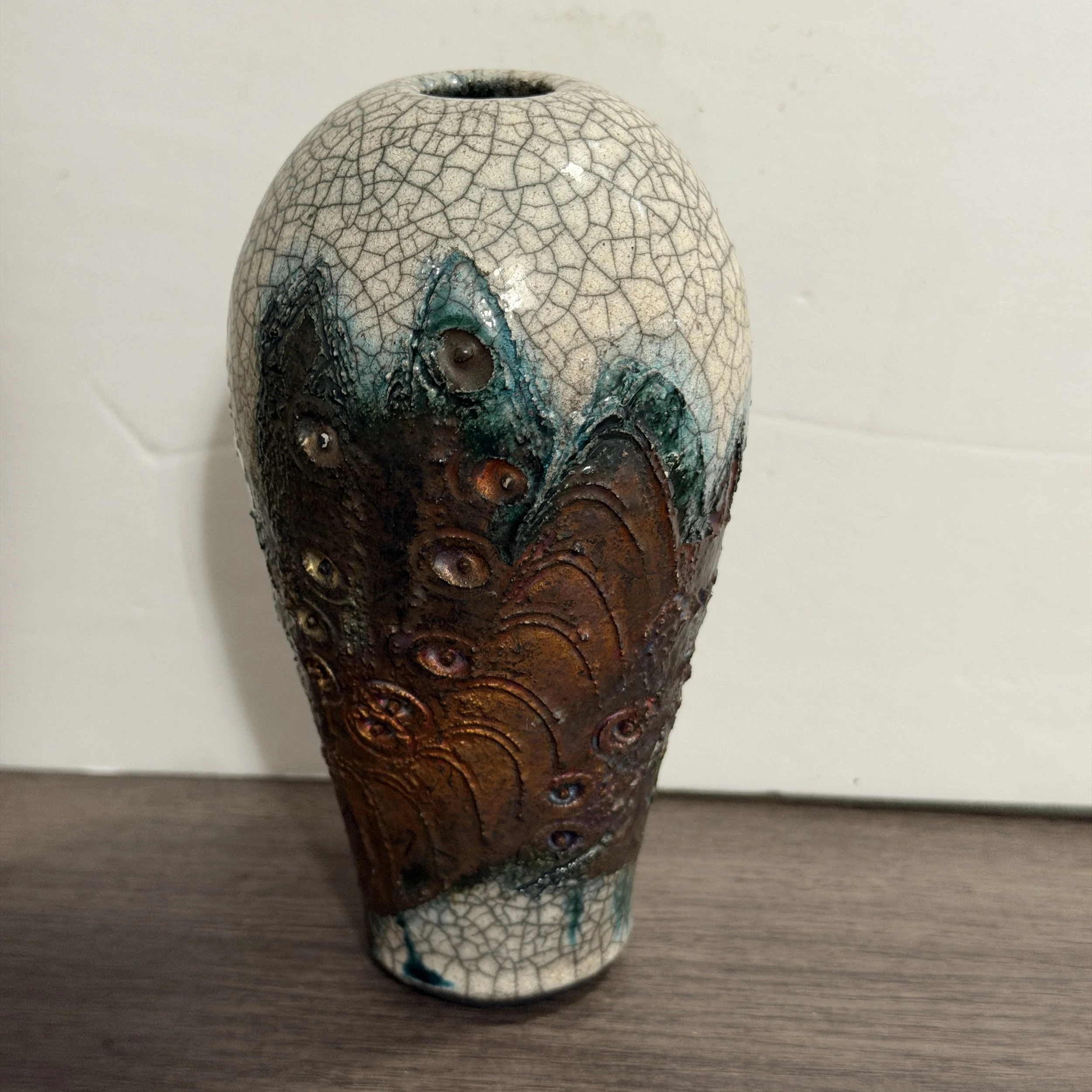 Bruce Odell Studio Art Pottery Raku 5.5" Vase Signed 2002 Metallic Copper Glaze