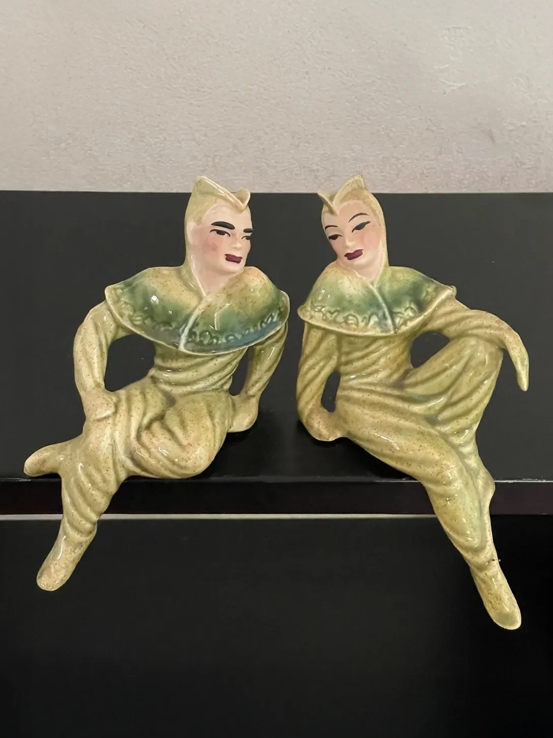 Vintage 1950s MCM Ceramic Arts Studio Harlequin Maurice Michele Shelf Sitters