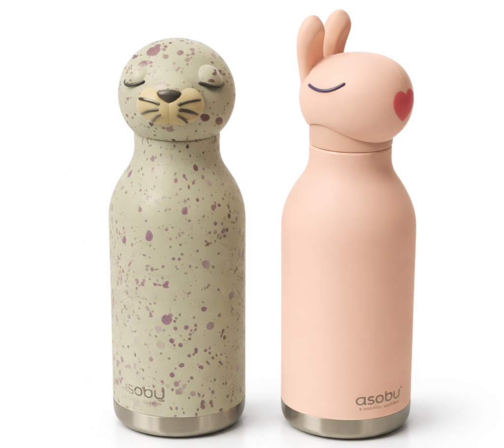 Stainless steel animal reusable water bottles for toddlers and young children.