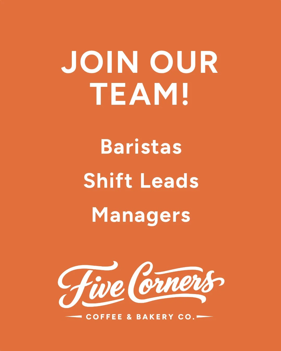 📣 Tell your friends! Tell your neighbors! We&rsquo;re looking for talented, highly motivated baristas, shift leads and managers.

📍 Bankers Hill in San Diego, CA

🚀 At Five Corners Coffee &amp; Bakery Co., we're on a mission to deliver craft coffe