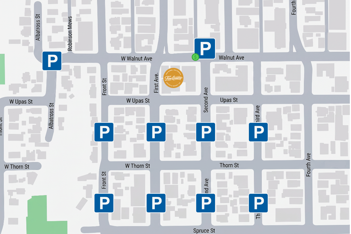 Map of Bankers Hill area with parking free or metered by street