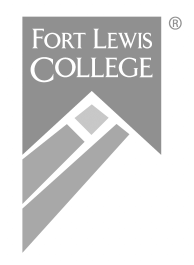Fort Lewis College logo in grayscale with geometric design.