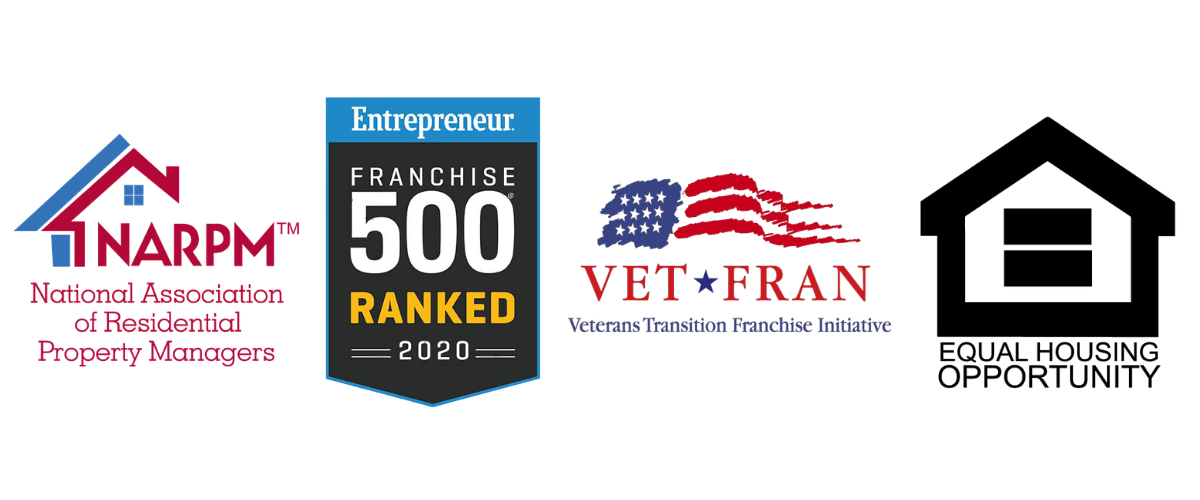 Awards and accolades from National Association of Residential Property Managers, Entrepreneur Franchise 500 ranked 2020, Veterans Transition Franchise Initiative, and Equal Housing Opportunity