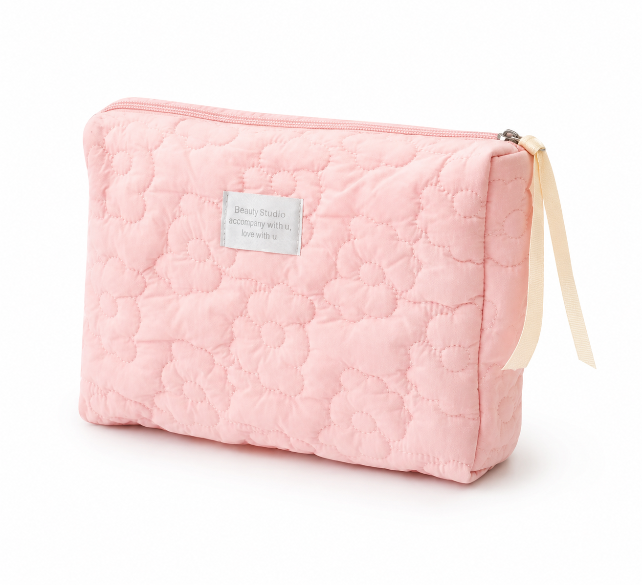 Pink Quilted Cloud Bag Make Up Bag, Fashionable And Casual Large Capacity Portable Zipper Makeup Bags, Travel Storage Stationery Storage, Vacation Essentials Cosmetic Bags