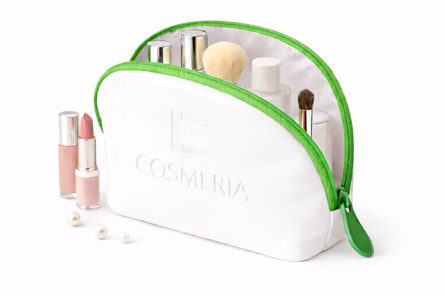 The Patent Green Trim Cosmetics bag