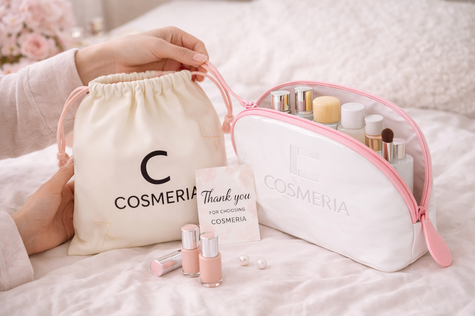 The Patent Light Pink Trim Cosmetics bag