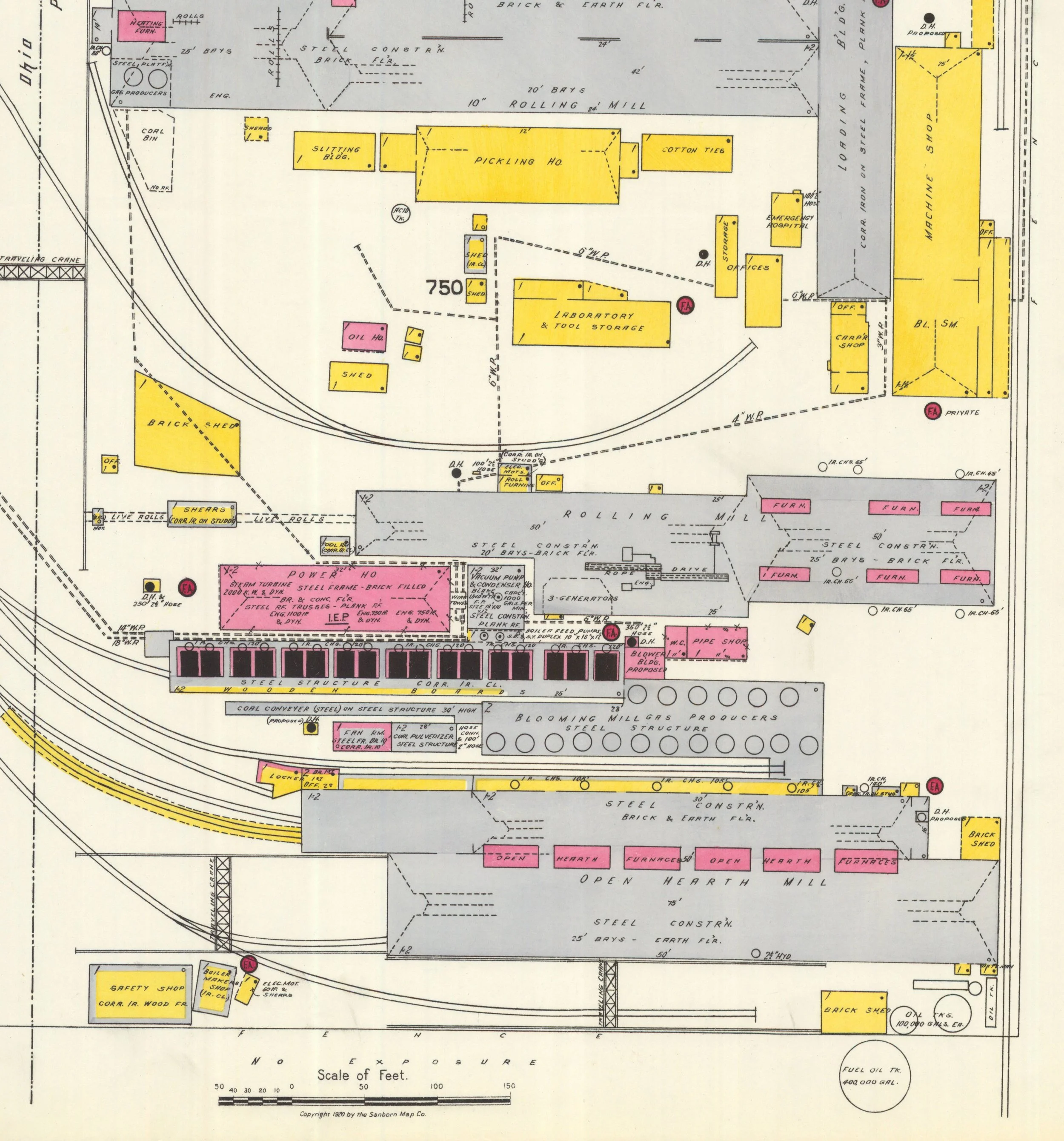 Sanborn fire insurance map of a historical industrial facility.