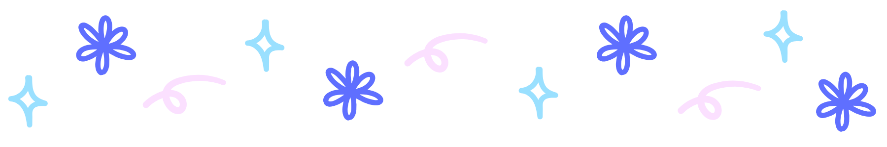 Colorful confetti including blue flower-like shapes, light blue star shapes, and pink swirl lines on a black background. Graphic for Teach Me Speech.